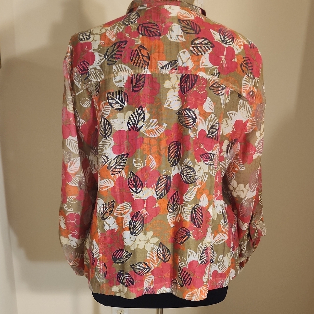 Ruby Rd. Leaf Print Button-Down Shirt - Pink, Bro… - image 6